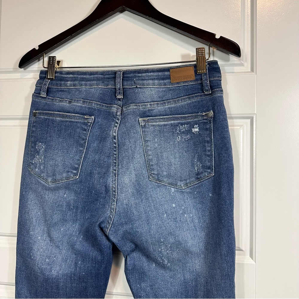 Judy Blue Mid Rise Flattering Fit Destroyed Bleach Splatter Skinny Jeans Size 9 - Picture 4 of 10